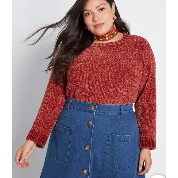 NWT ModCloth On and Soft Again Chenille Sweater Rust Orange Fall 2X - Picture 1 of 8